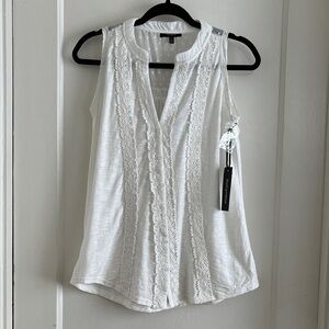 NWT 100% Cotton Lace Trim Sleeveless Blouse Button Front Top in Cream